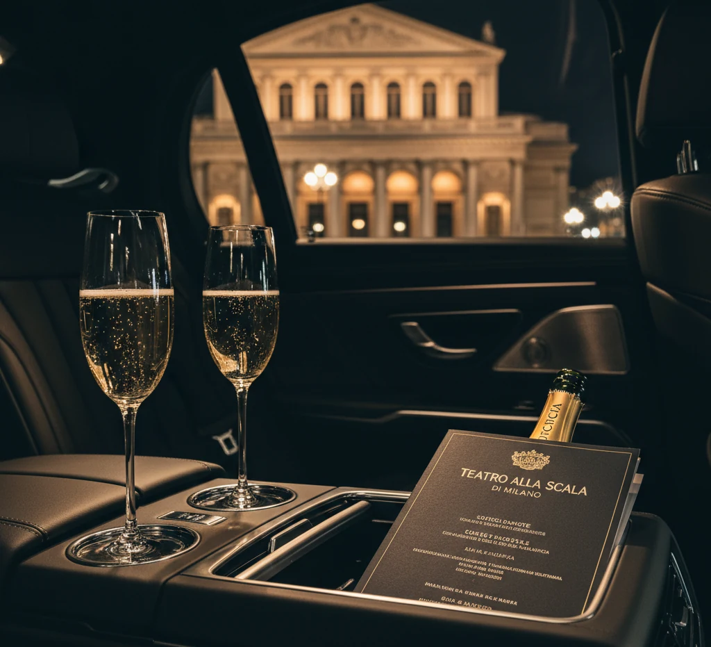 BMW i7 davanti al Teatro alla Scala di notte